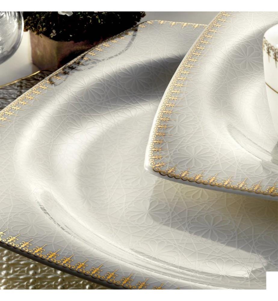 Dîner, 62 Pièces, Blanc Or, En Porcelaine