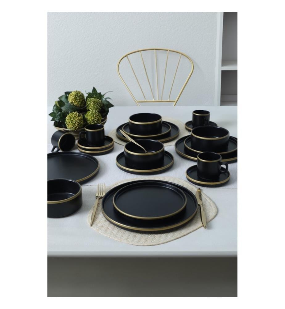 Service de table, 20 pièces, noir mat, 100 % GRÈS CÉRAMIQUE