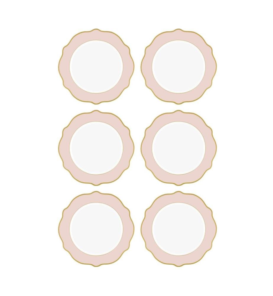 Service d'assiettes à dessert, 6 pièces, rose, 100% Porcelain