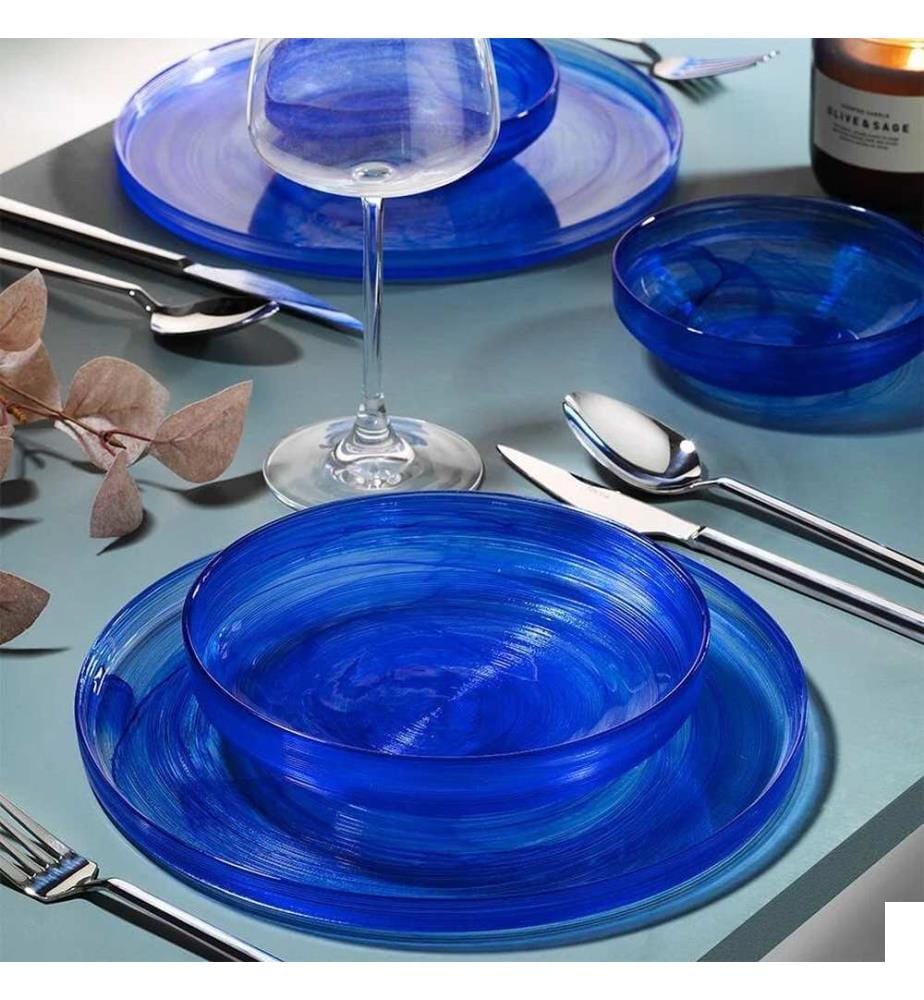 Service de table, 18 pièces, bleu, 100 % VERRE