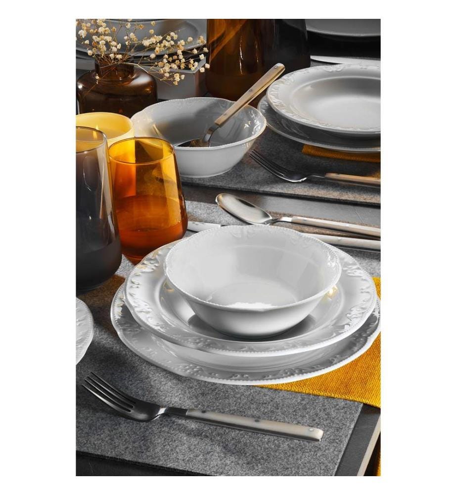 Service de table, 18 pièces, blanc, 100% Porcelain