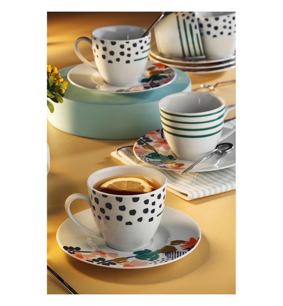 Service de tasses à thé, 12 pièces, Multicolore, 100% Porcelain