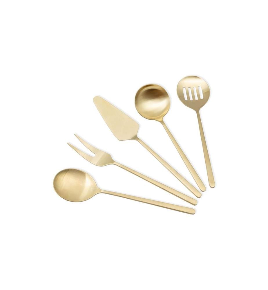 Ensemble de service, 5 pièces, doré, 100 % ACIER INOXYDABLE