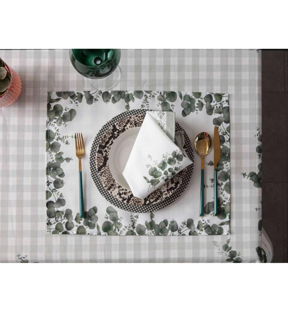 Set de 4 sets de table, vert, blanc, tissu : 100 % COTON