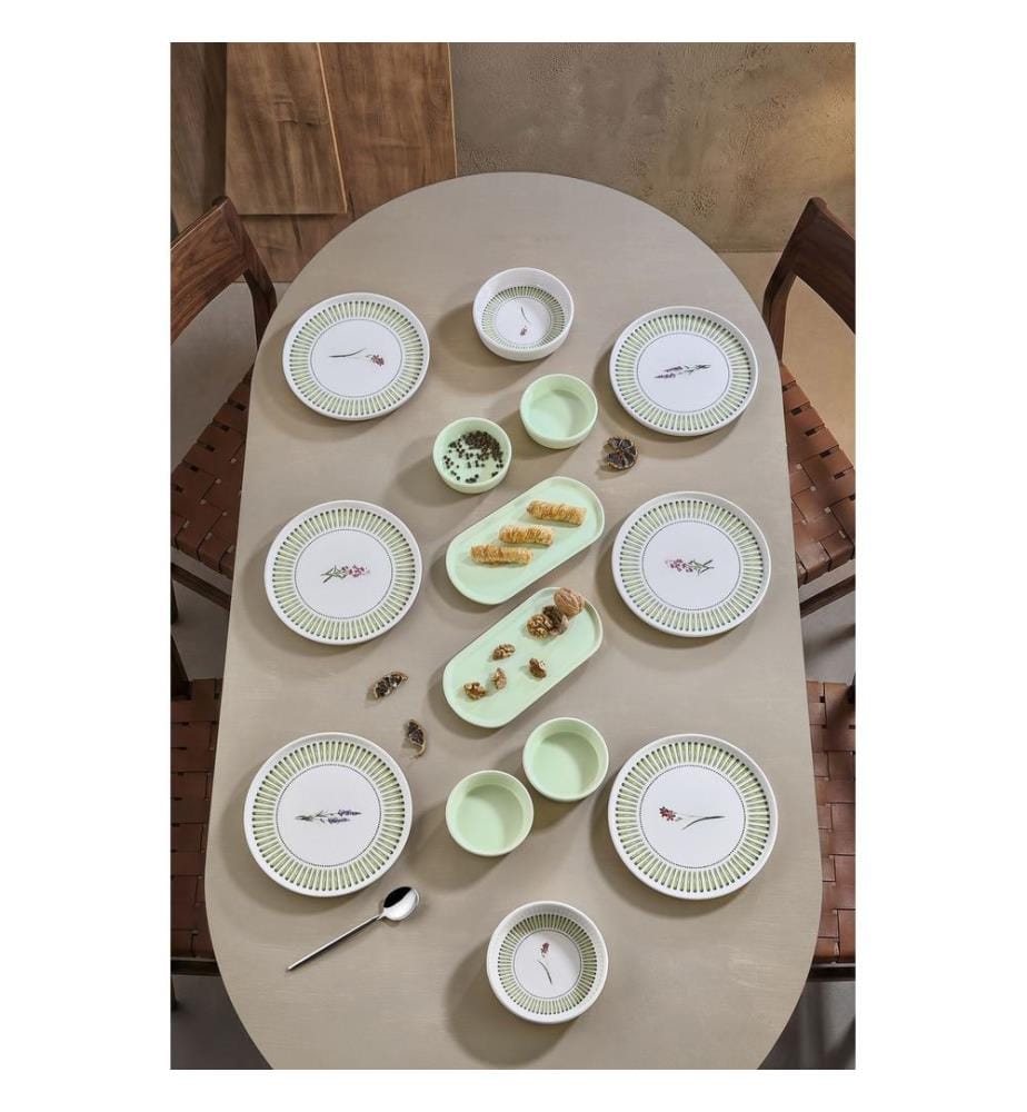 Service à petit-déjeuner, 14 pièces, 100 % céramique, vert clair
