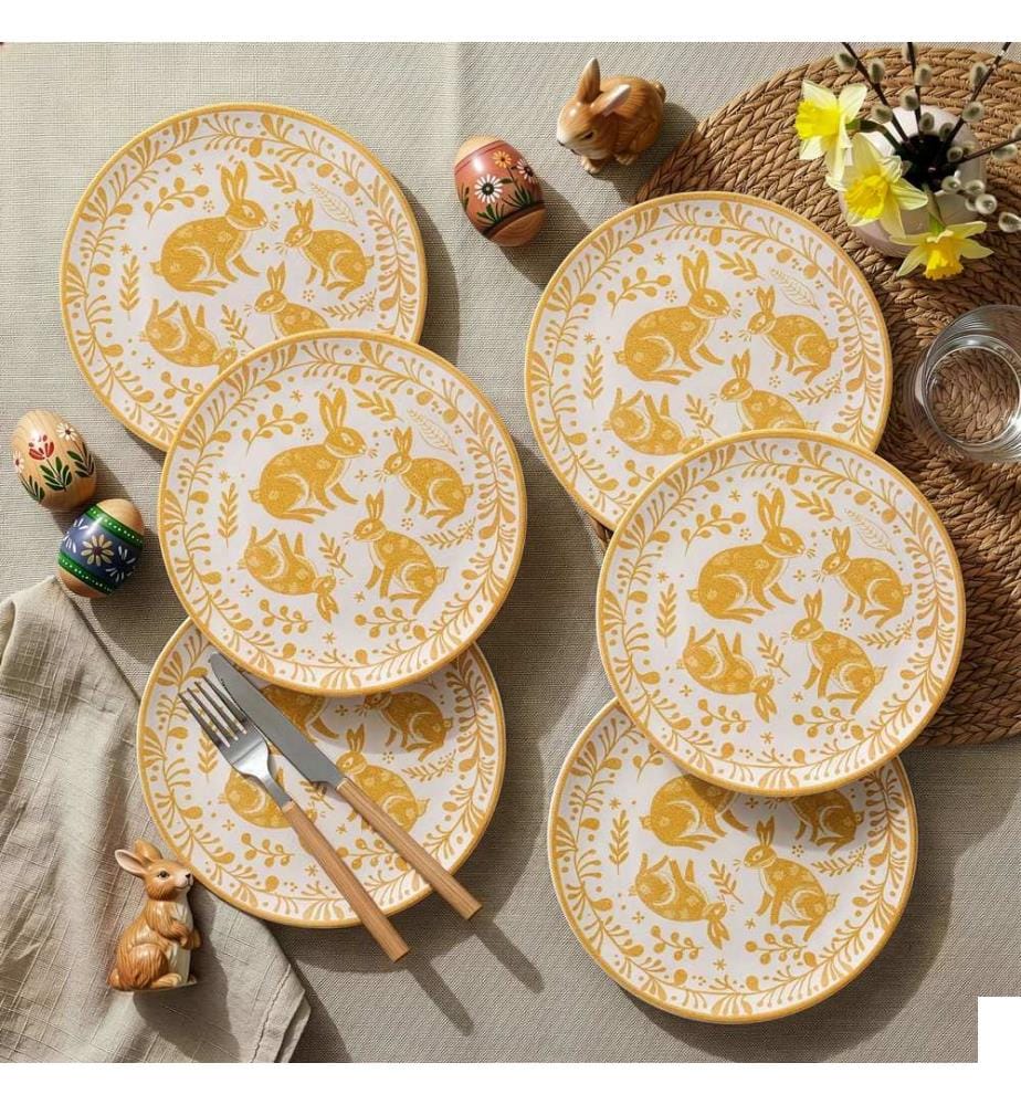 Service d'assiettes à dessert, 6 pièces, 100 % céramique, orange et blanc