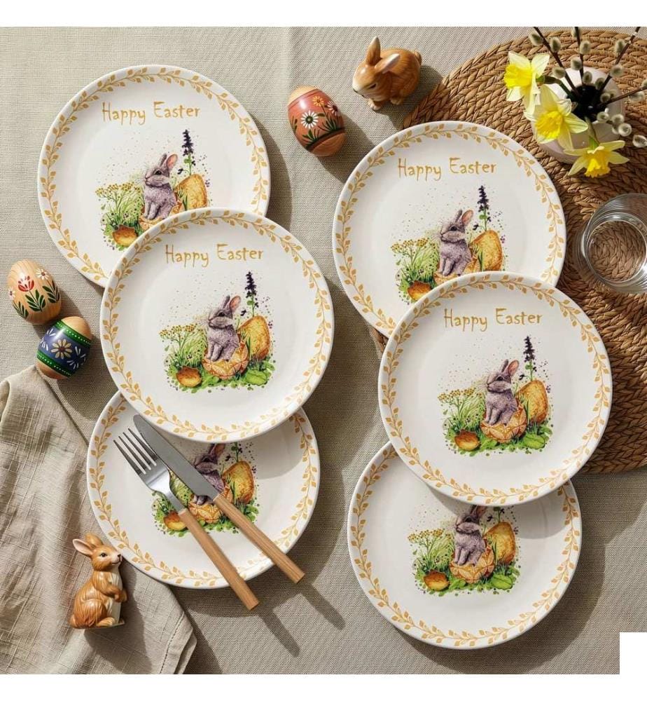 Service de 6 assiettes, 100 % céramique, multicolore