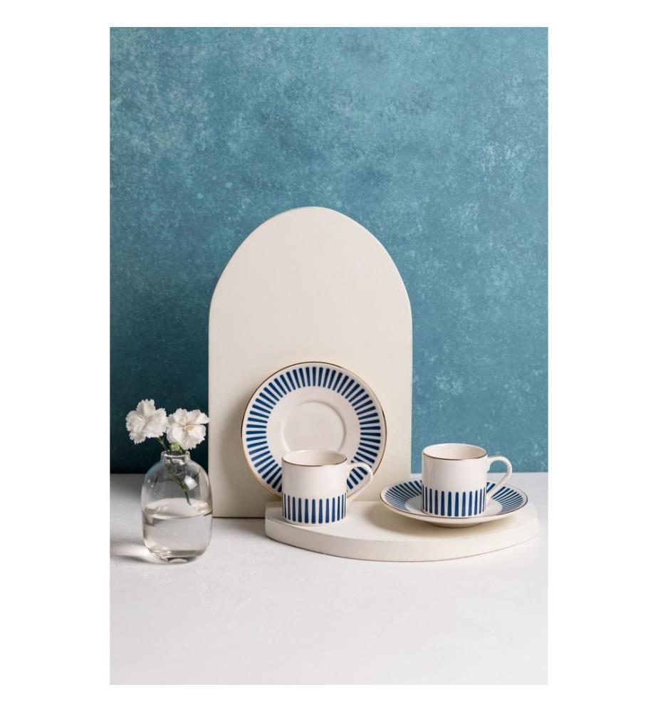 Service à café, 4 pièces, 100 % porcelaine, blanc, doré, bleu foncé