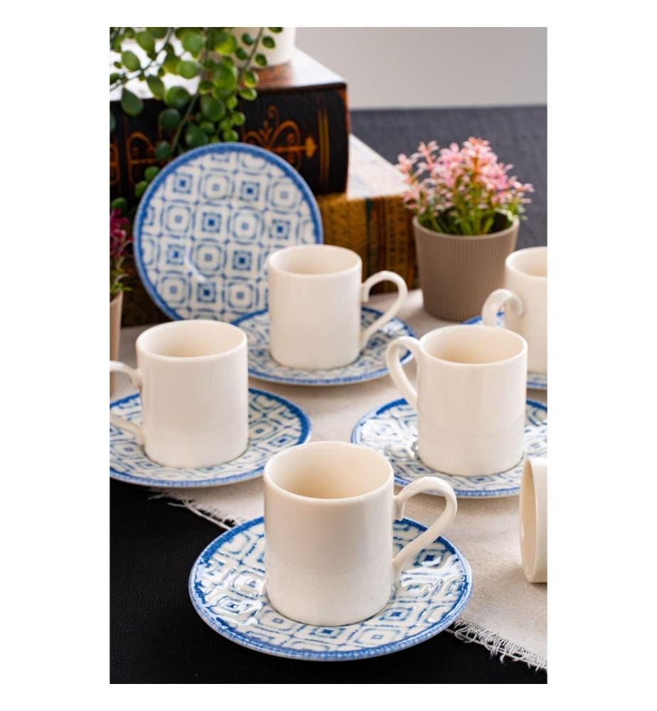 Service à café de 12 pièces, 100 % porcelaine, multicolore