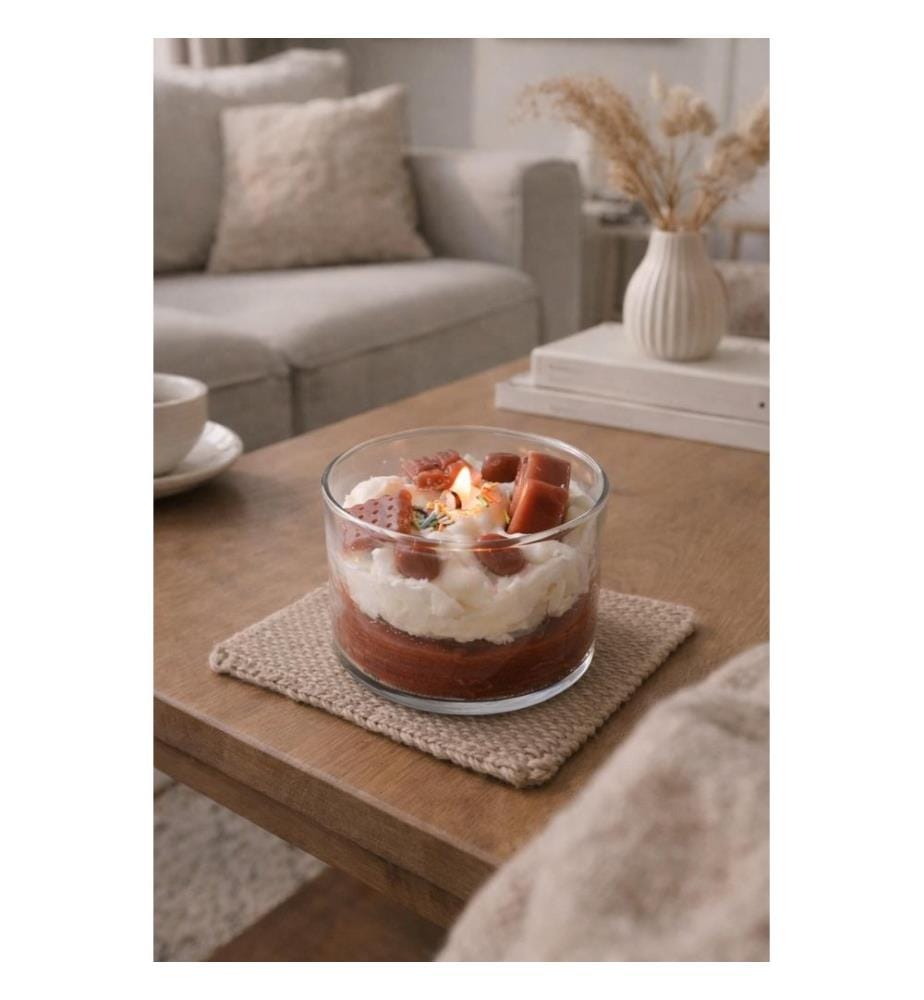 Bougie, 100 % verre, marron, blanc