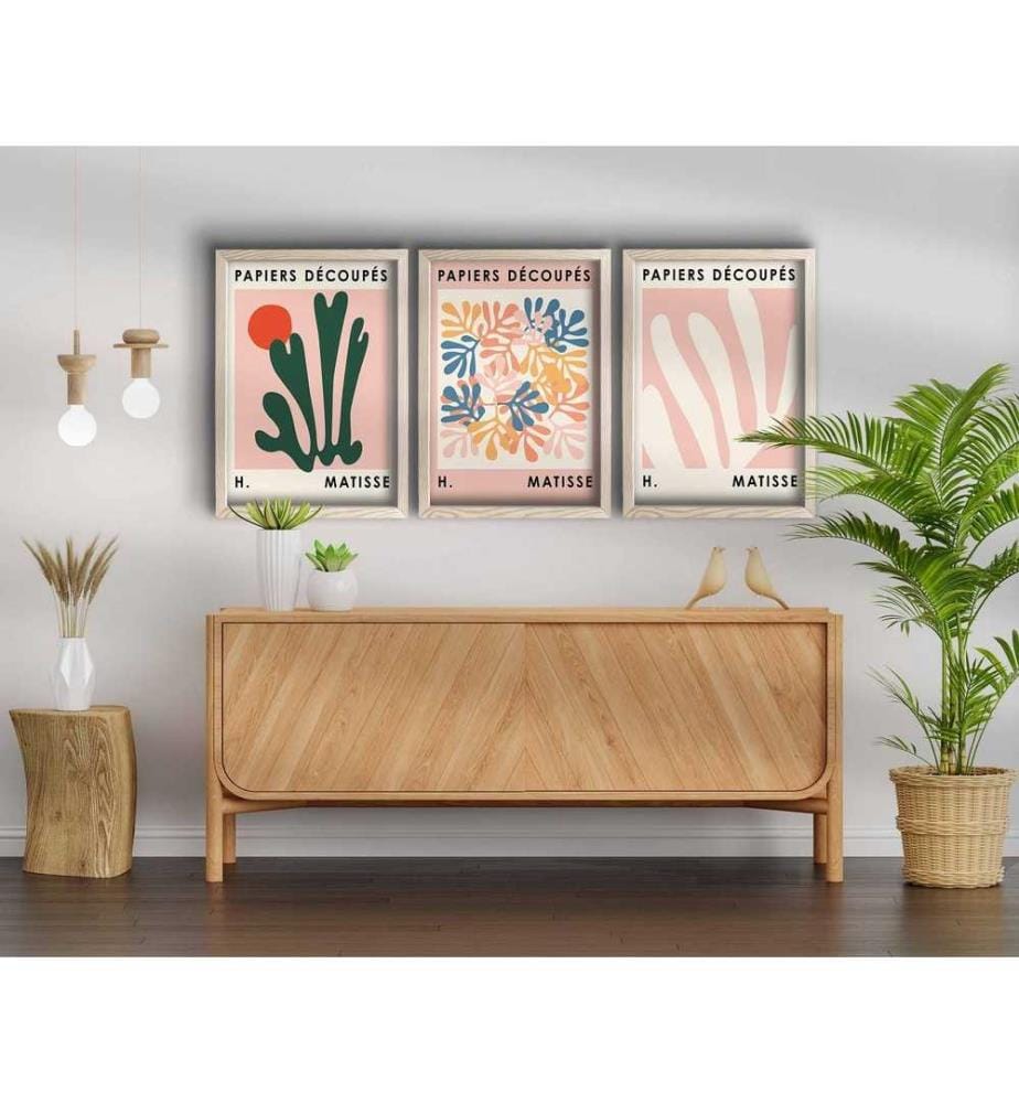 Tableau décoratif encadré en MDF, 3 pièces, multicolore, 100% MDF, cadre en bois