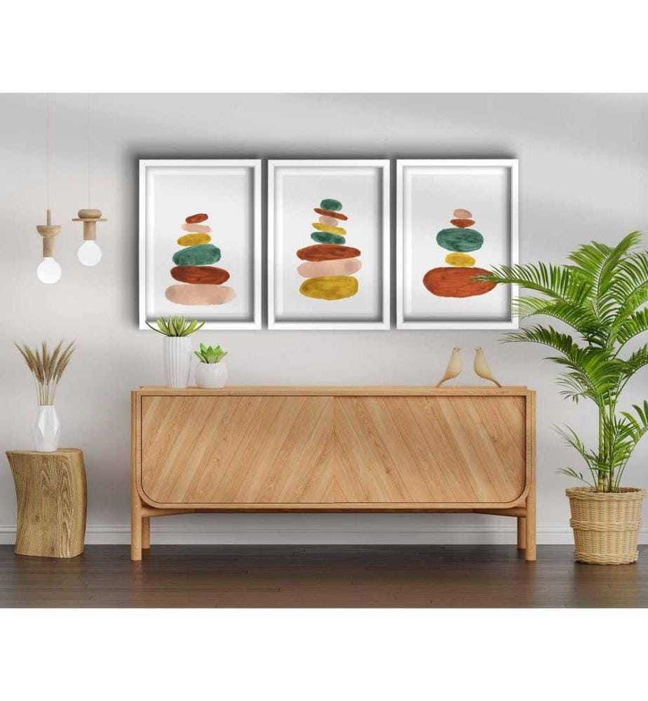 Tableau décoratif encadré en MDF, 3 pièces, multicolore, 100% MDF, cadre en bois