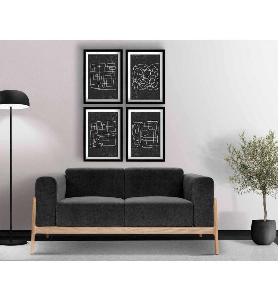 Tableau décoratif encadré en MDF, 4 pièces, noir, blanc, 100% MDF, cadre en bois