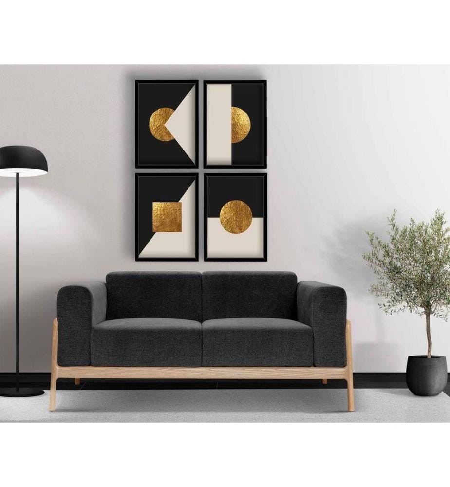 Tableau décoratif encadré en MDF, 4 pièces, or, blanc, noir, 100% MDF, cadre en bois