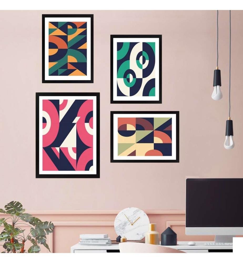 Tableau décoratif encadré, 4 pièces, multicolore, 100% MDF, cadre en plastique