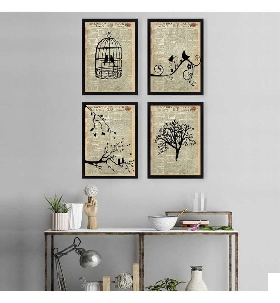 Tableau décoratif encadré, 4 pièces, multicolore, 100% MDF, cadre en plastique