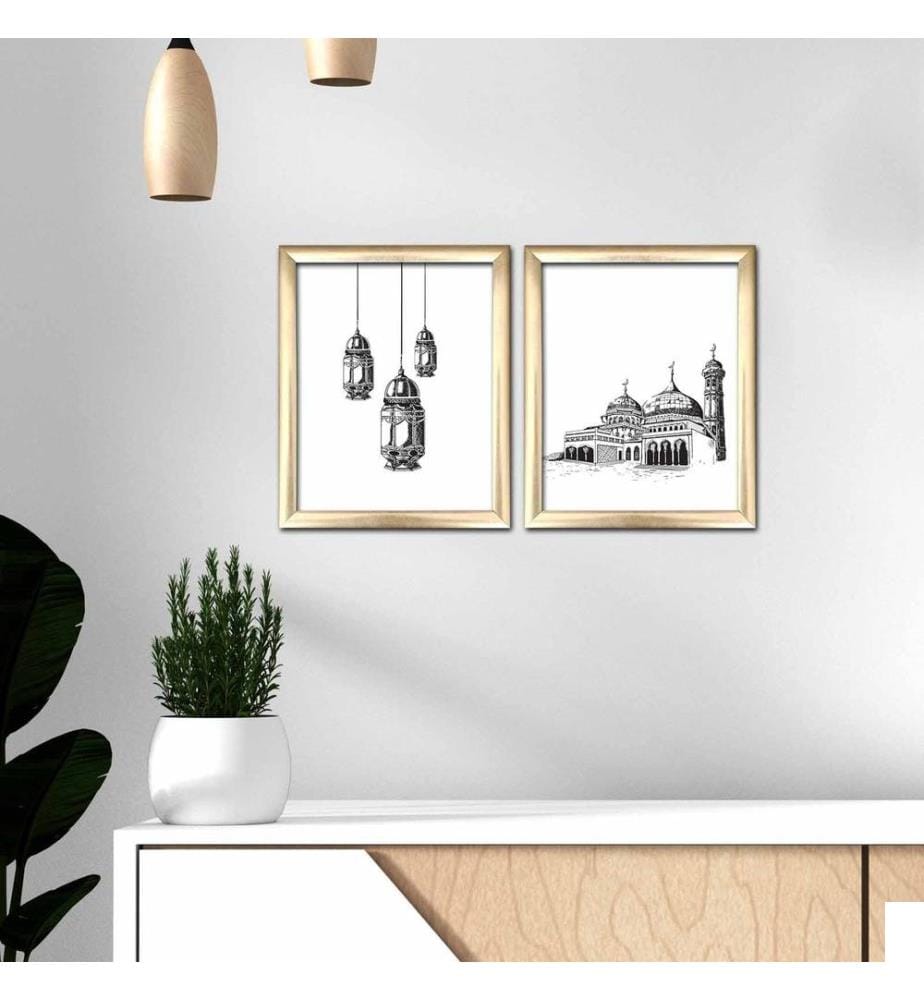 Peinture décorative encadrée MDF, 2 pièces, Multicolore, Peinture MDF, Cadre PVC