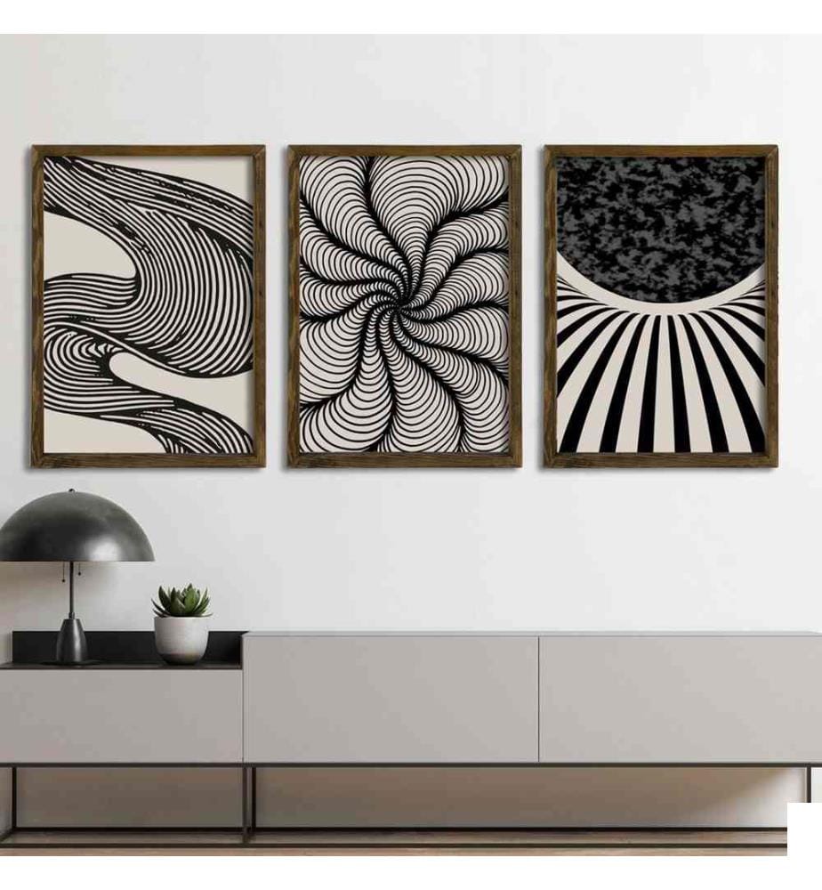 Tableau décoratif encadré en MDF, 3 pièces, multicolore, 100% MDF, cadre en bois