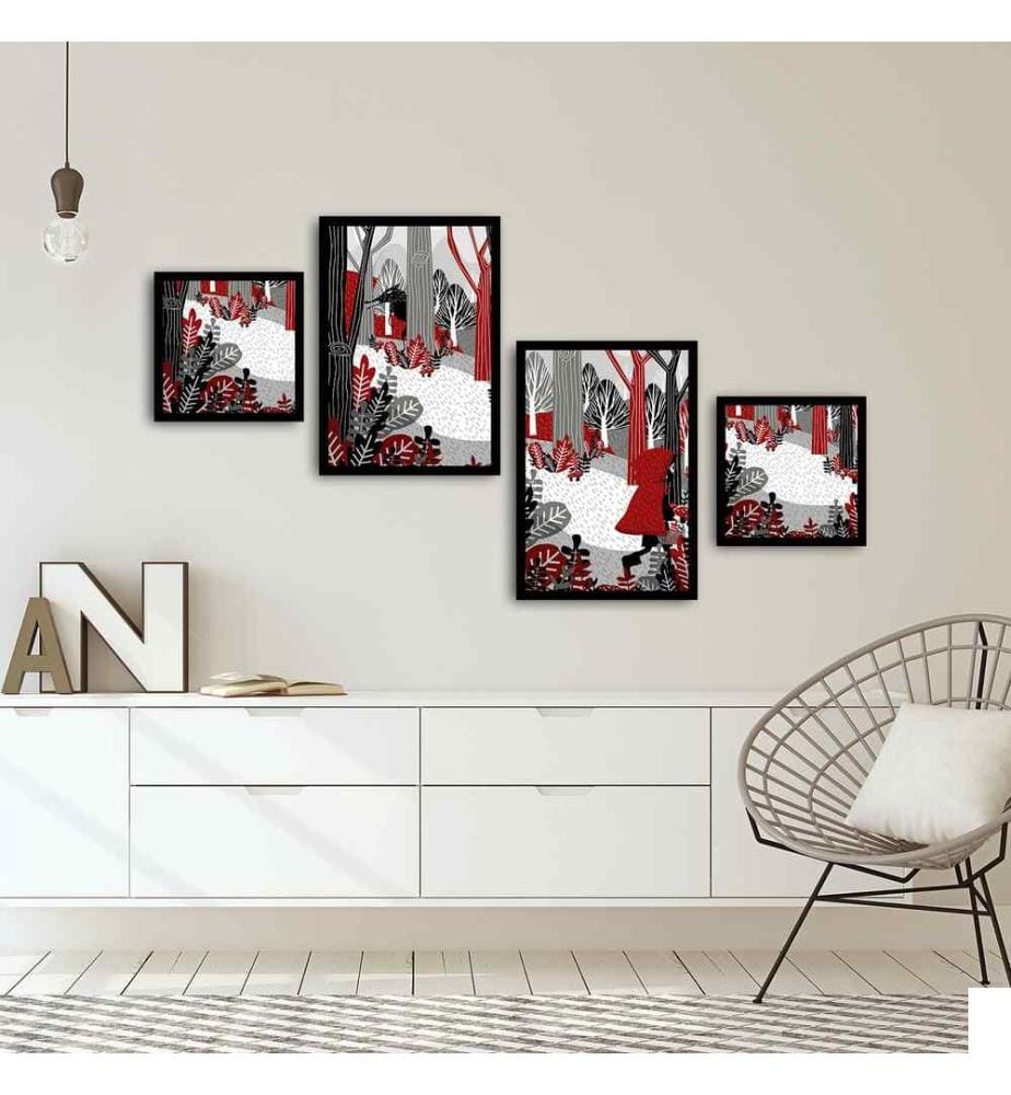 Peinture décorative encadrée MDF, 4 pièces, Multicolore, Peinture MDF, Cadre PVC