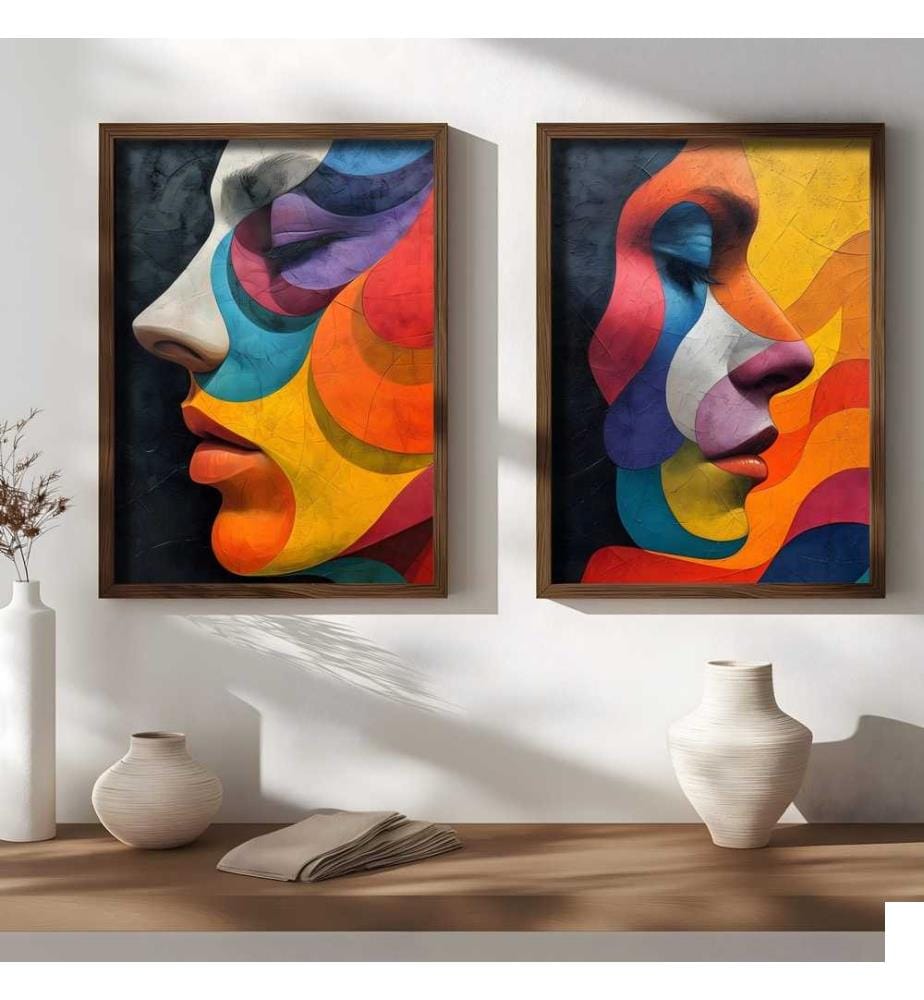 Tableau décoratif encadré en MDF, 2 pièces, multicolore, 100% MDF, cadre en bois d'épicéa