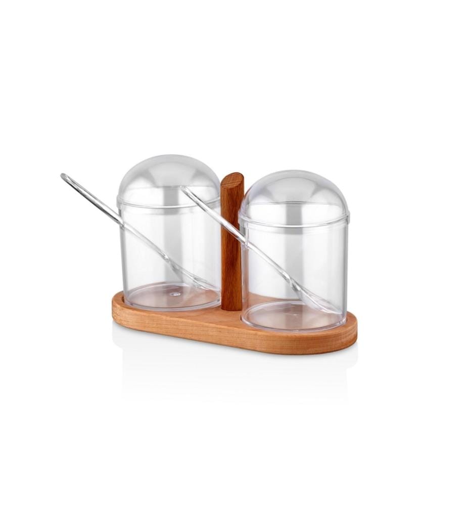 Set de bocaux à épices et étagères de cuisine, en bois, transparent, bocal en plastique, support en bois