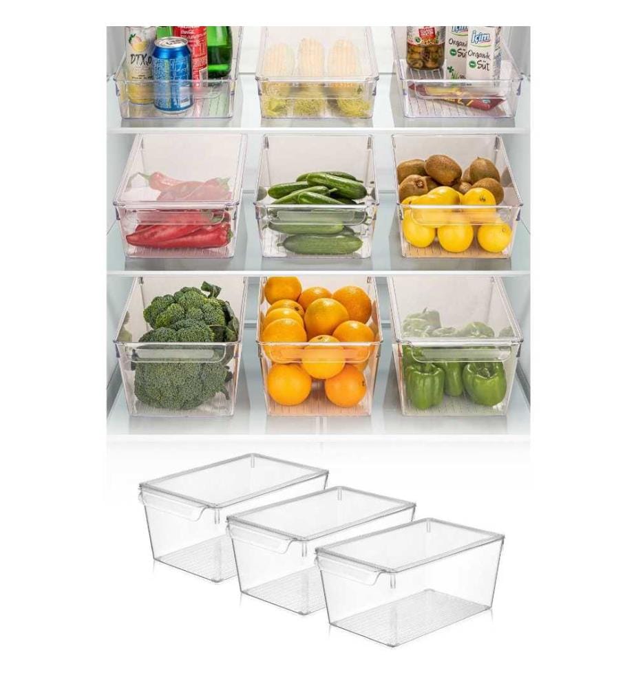 Set de rangement pour réfrigérateur, 3 pièces, transparent, en plastique, sans Bpa