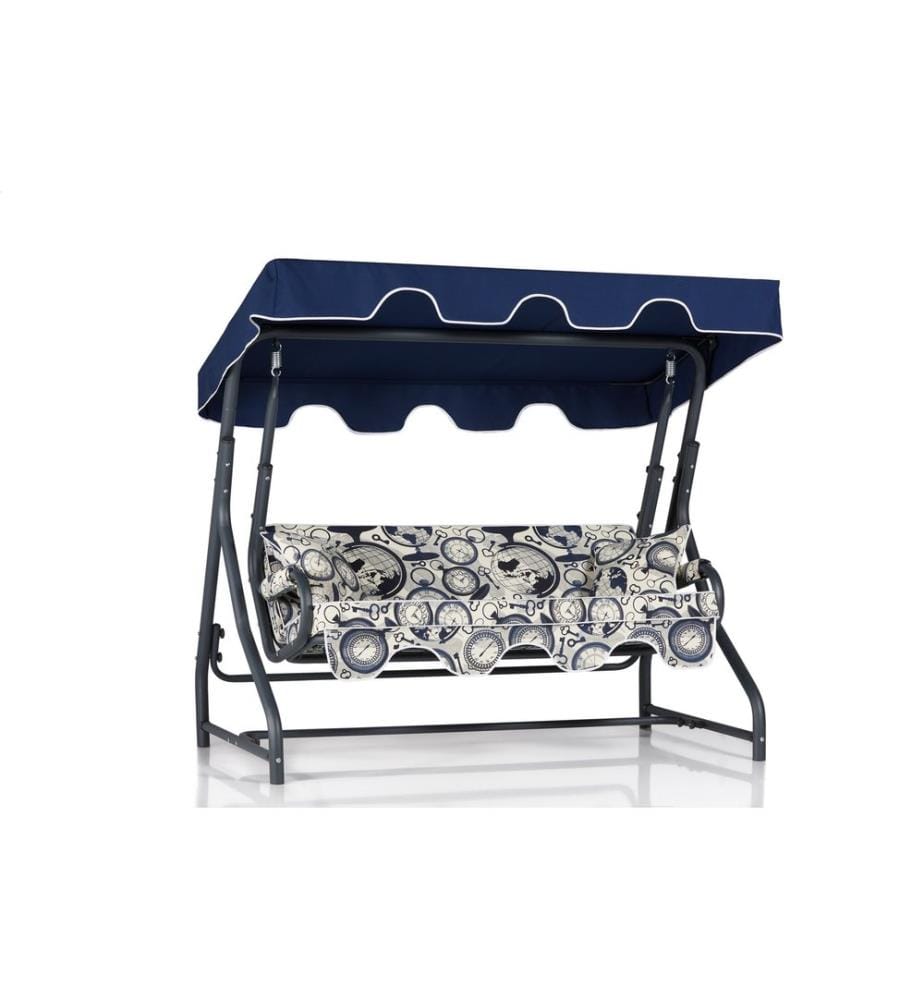 Garden Double Swing Chair, Multicolor, Frame : Métal, Tissu : Polyester