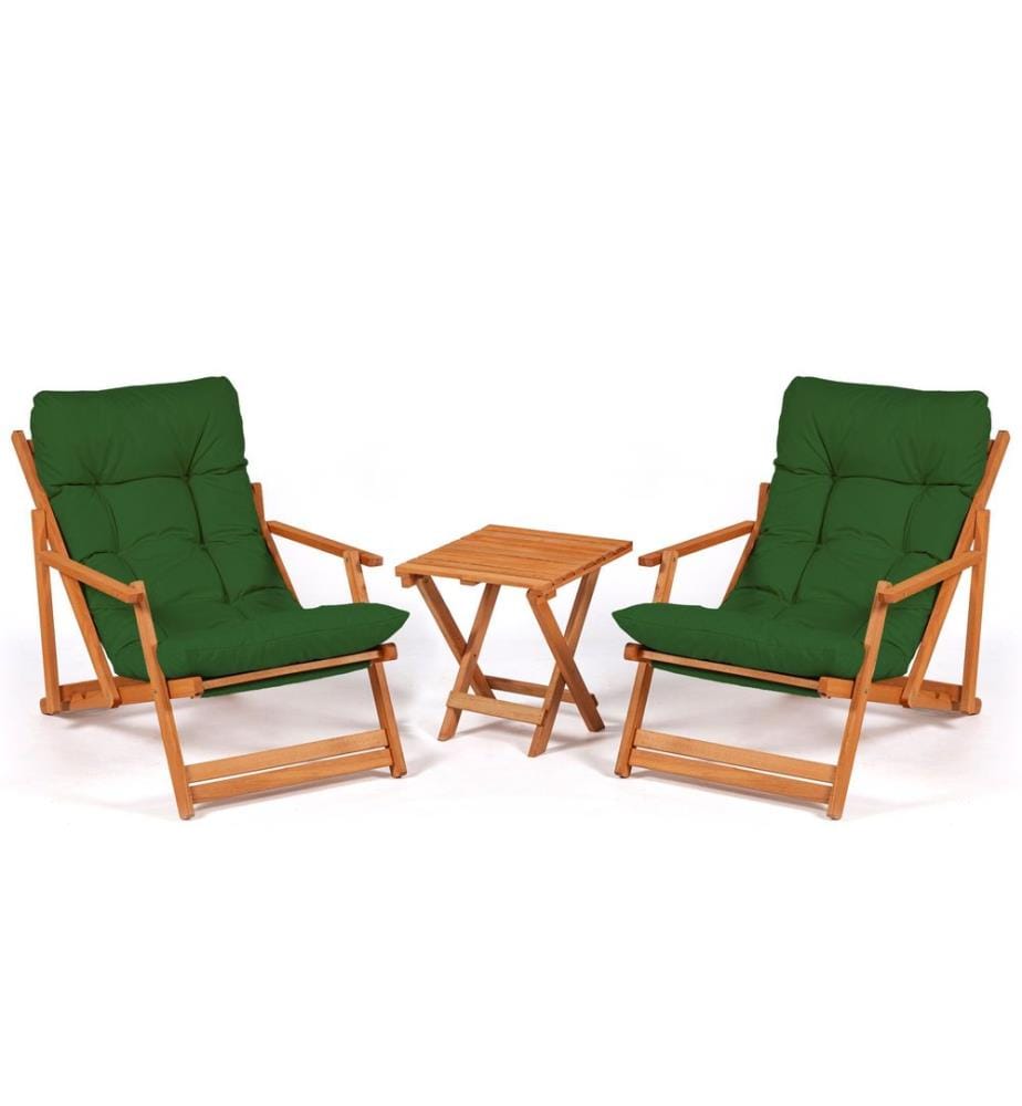 Ensemble table et chaises de jardin , 3 pièces, Vert , Naturel, Bois de hêtre
