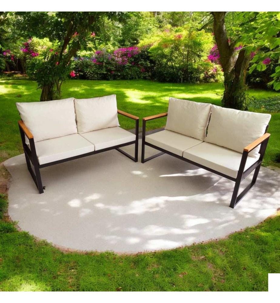 Salon de jardin, beige, cadre : 100% METAL