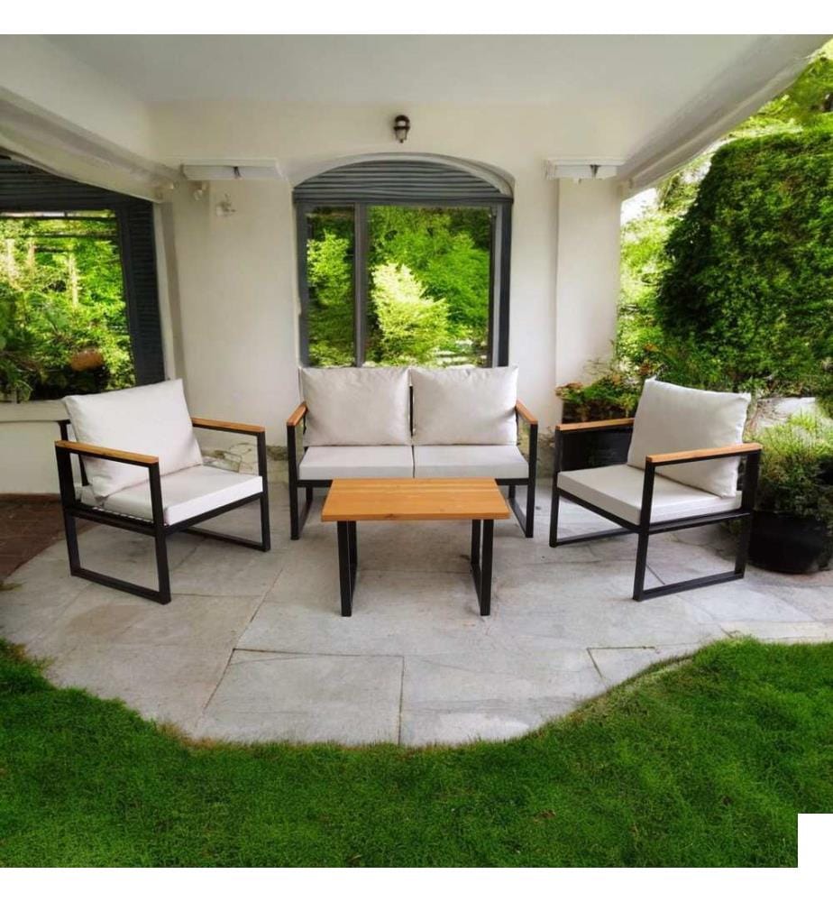 Salon de jardin, beige, cadre : 100% METAL