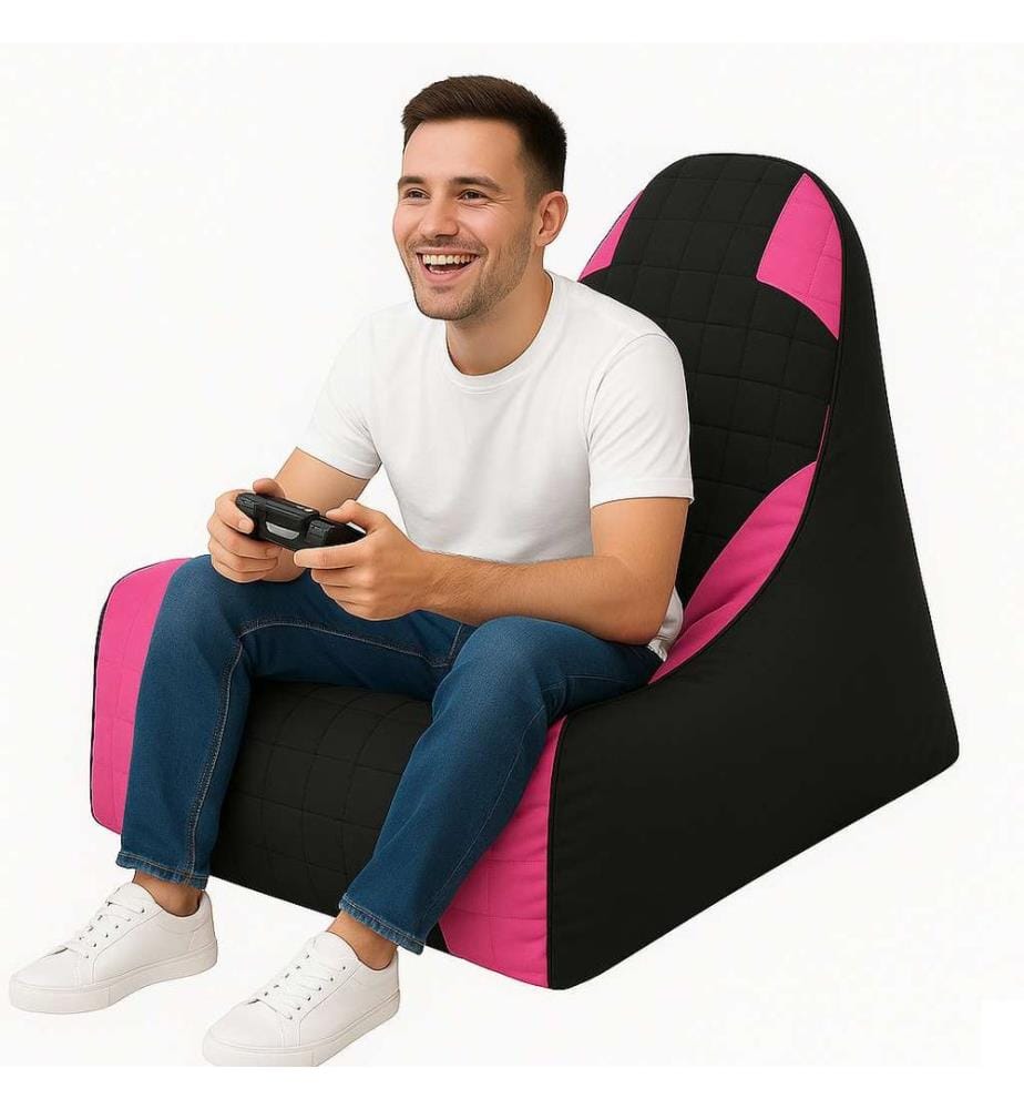 Sac pouf, rose, noir, 100% POLYESTER
