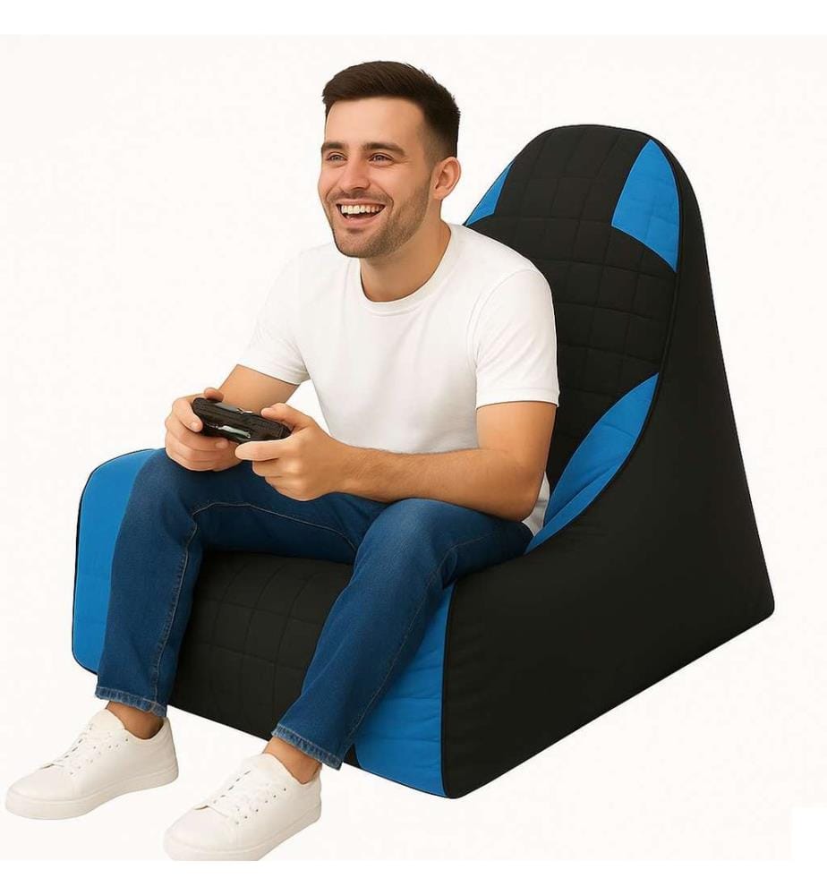 Sac pouf, bleu, noir, 100% POLYESTER