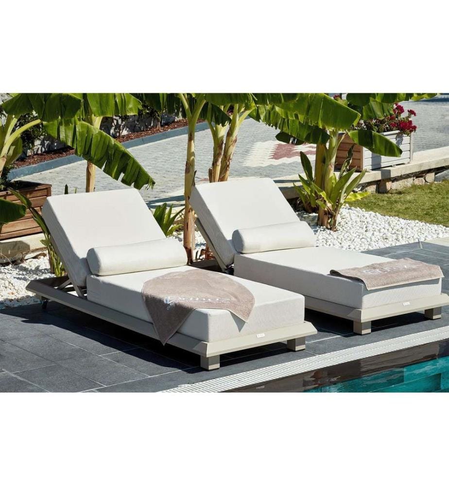 Bain de soleil, Beige, Tissu : 100% OLEFIN, pieds en aluminium