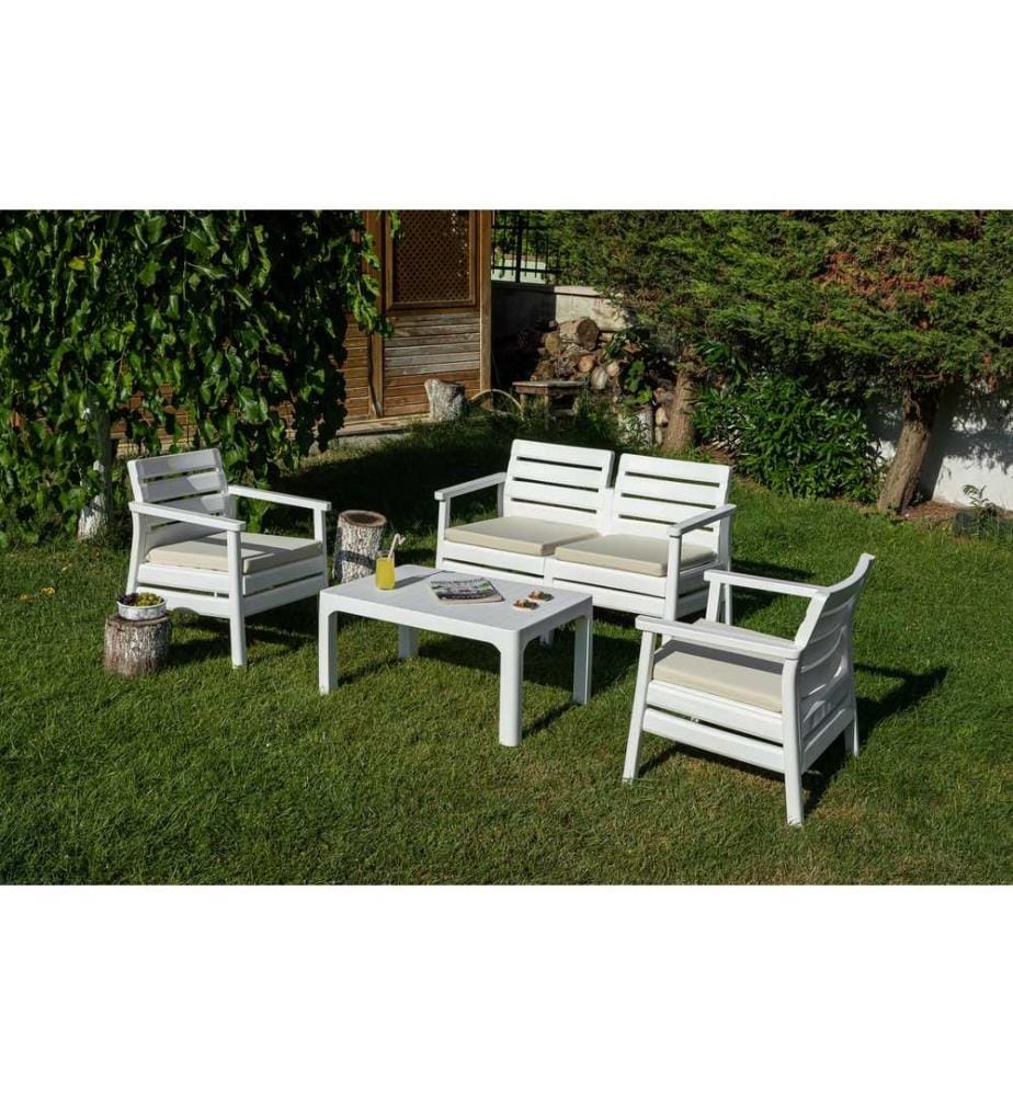 Garden Lounge Set, White, 100% POLYPROPYLEN