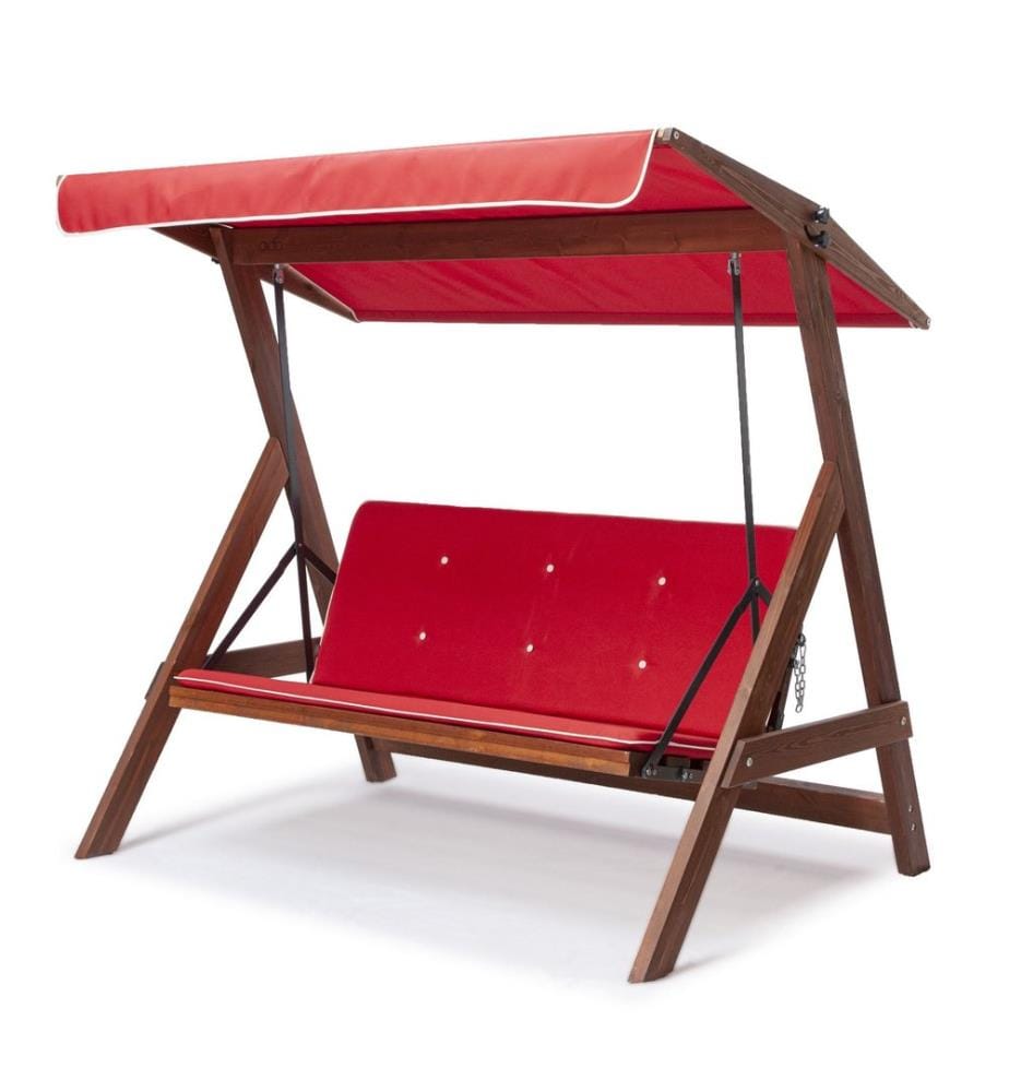 Chaise balançoire triple de jardin, rouge, cadre : 100% PIN