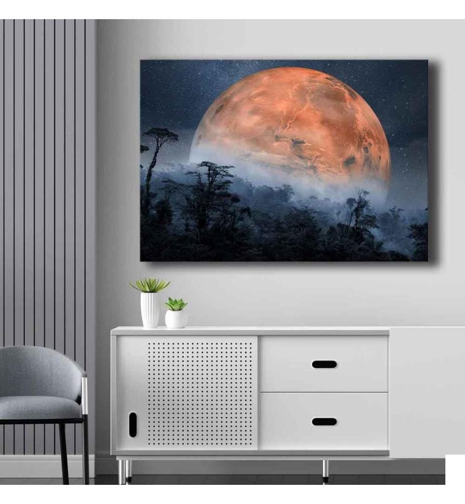 Peinture décorative sur toile, orange, bleu marine, noir, toile, cadre en bois de pin