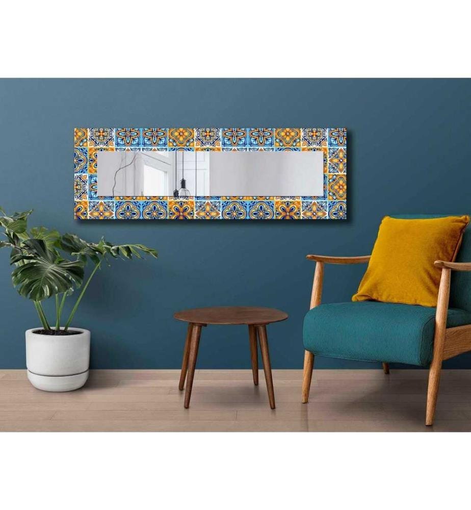 Miroir décoratif, Bleu, Bleu marine, Moutarde, Blanc, Miroir