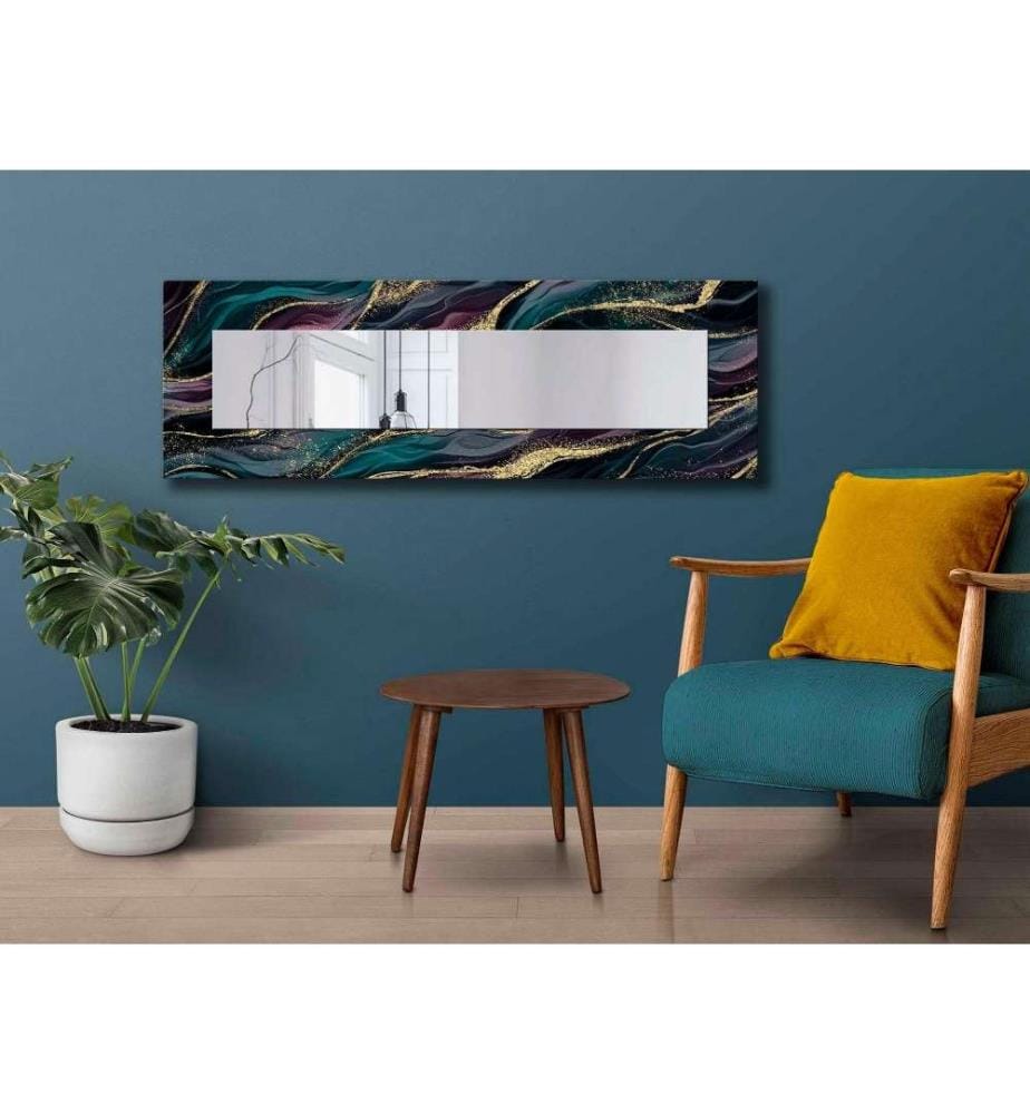 Miroir décoratif, Turquoise, Violet, Gris, Or, Miroir