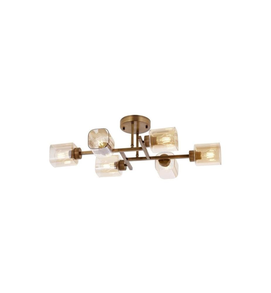 Lustre, vintage, CORPS EN MÉTAL, abat-jour en verre