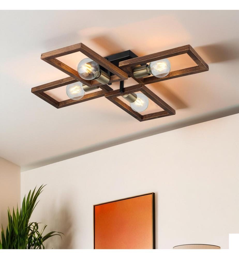 Lustre, aspect antique, noir, CORPS EN MÉTAL, capuchon en bois