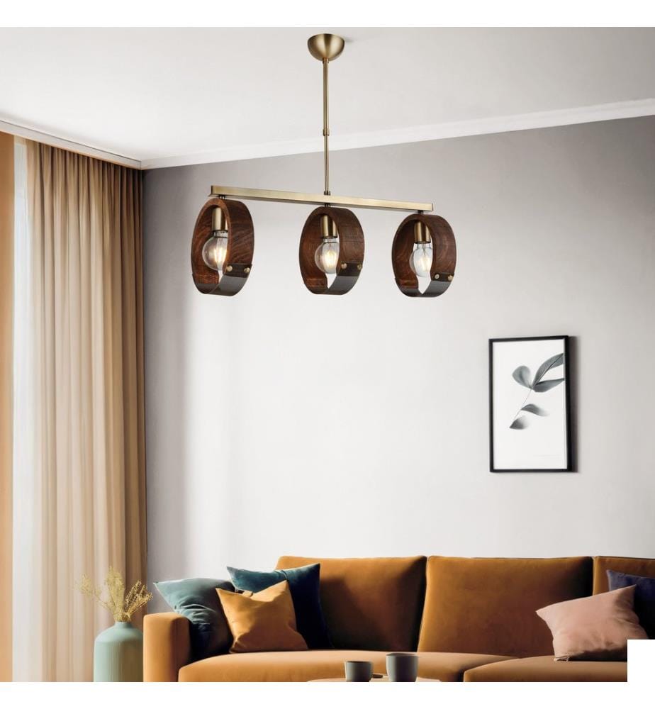 Lustre, aspect antique, CORPS EN MÉTAL, capuchon en bois