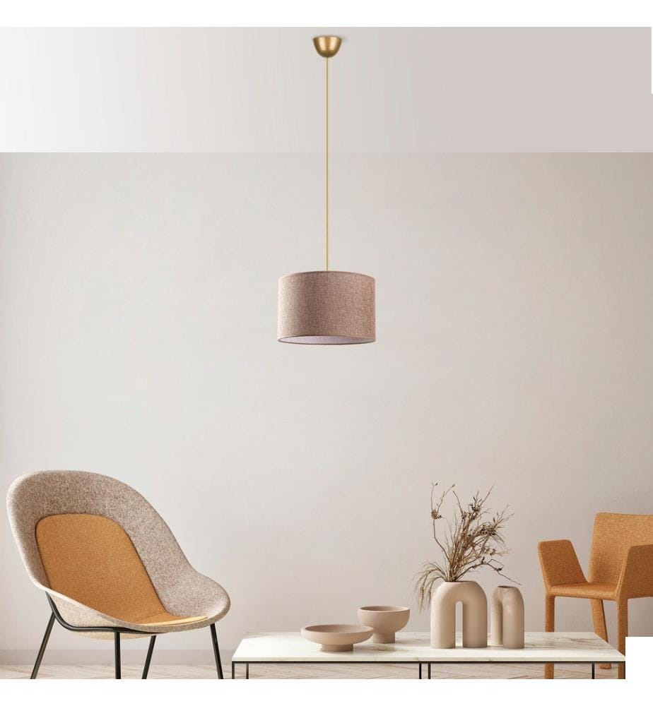 Lustre, beige, corps en métal, capuchon en coton
