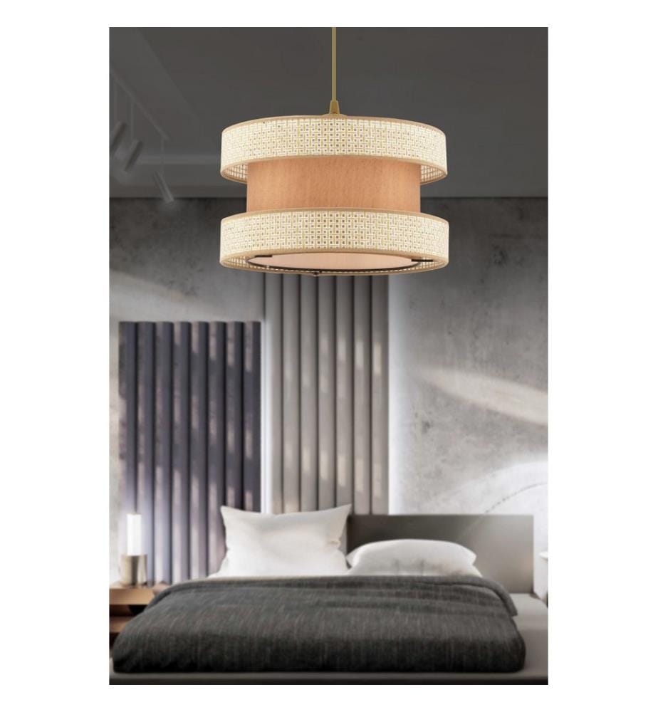Lustre, crème, marron, corps en métal, capuchon en coton