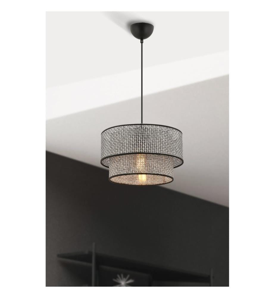 Lustre, gris, CORPS EN MÉTAL, abat-jour en coton