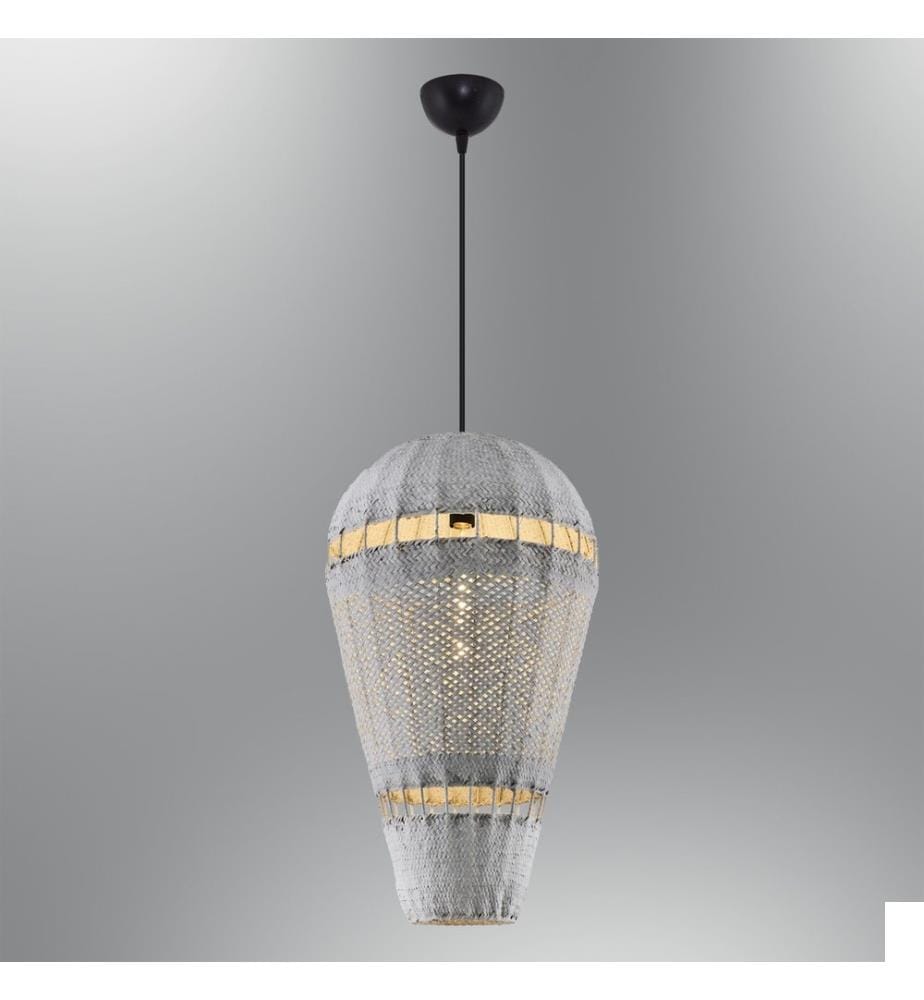 Lustre, blanc, corps en plastic / chapeau en rotin