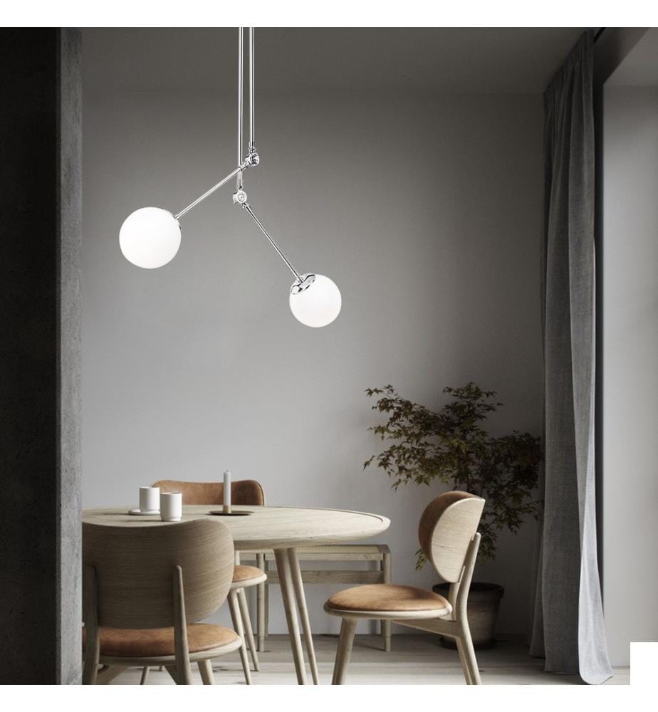 Lustre, Chrome, Blanc, Corps en métal, Chapeau en verre