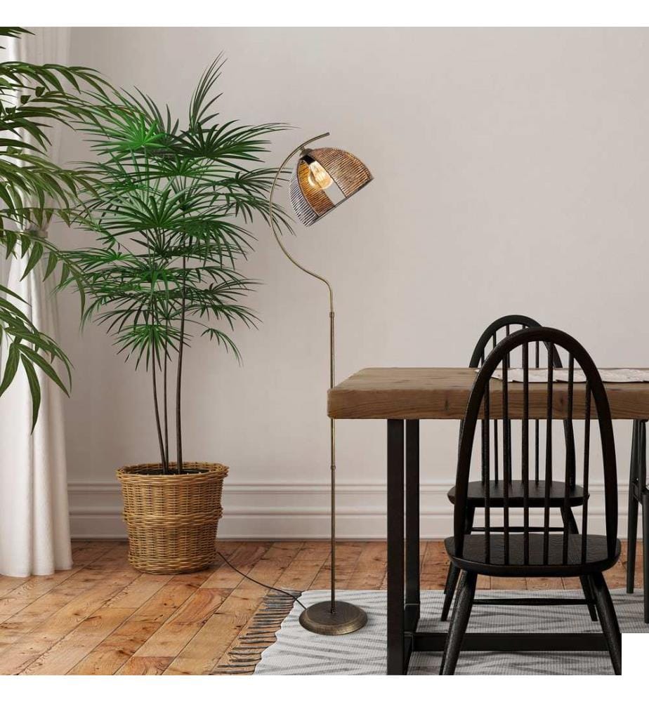 Lampadaire, Antiquation, Metal Body, Replica Bamboo Cap