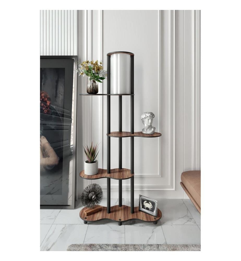 Lampadaire, noyer, corps en papier kraft et MDF, capuchon en PVC