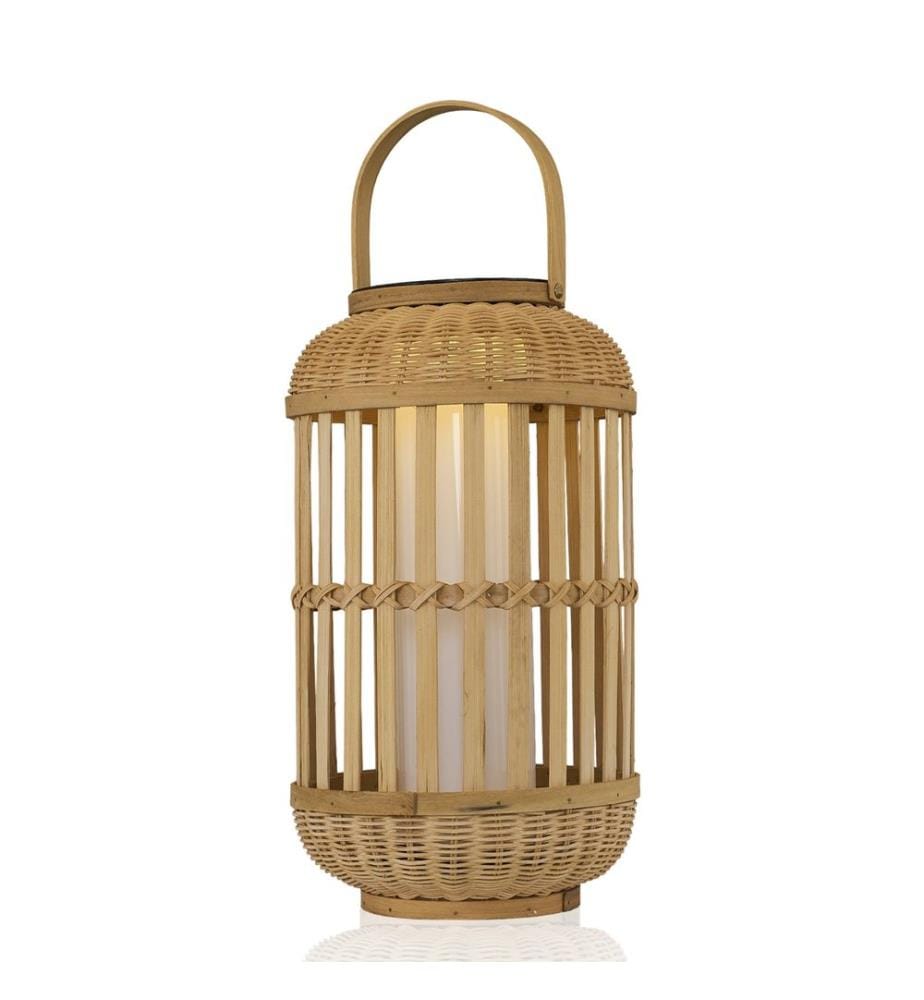 Lampadaire, chêne, corps en rotin / panneau solaire