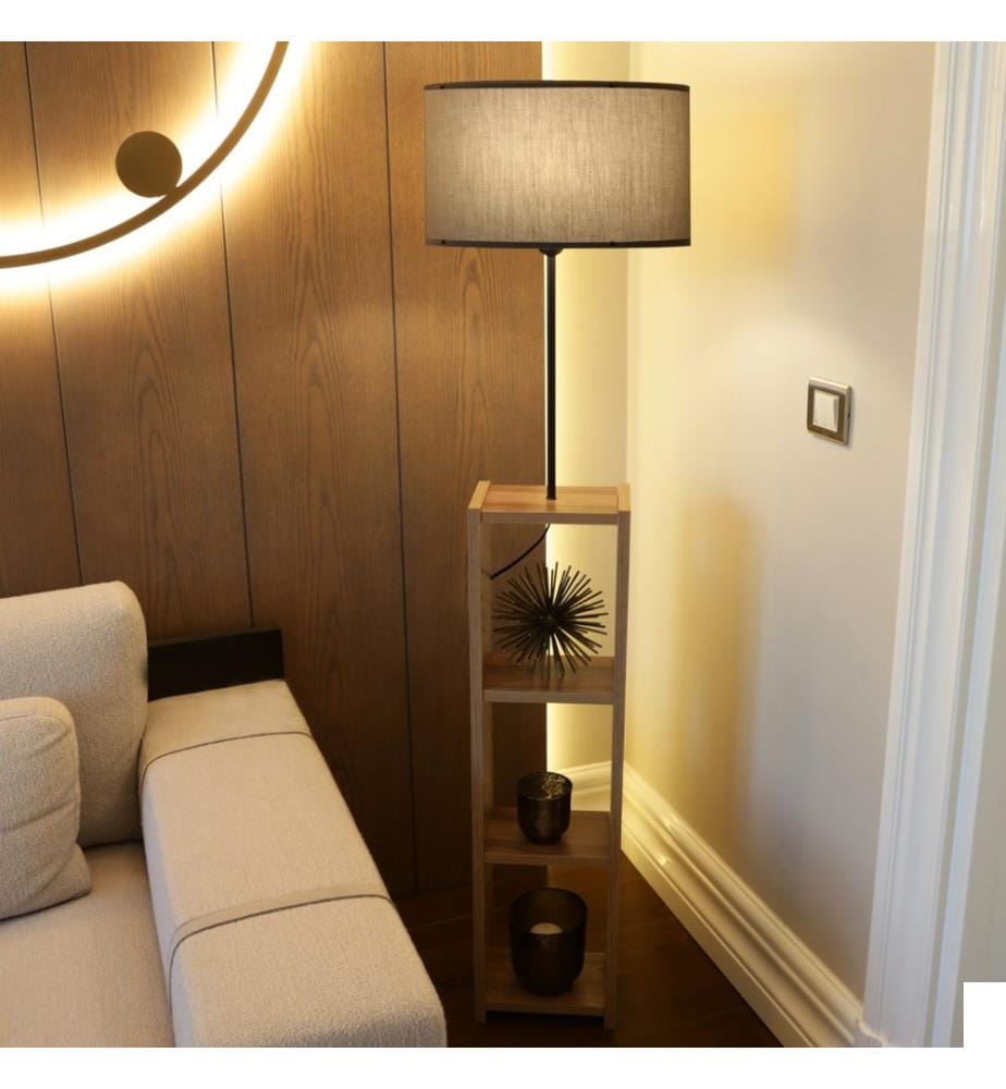 Lampadaire en bois, gris foncé, 100 % BOIS, capuchon en tissu